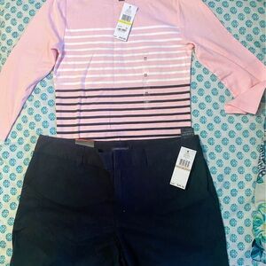 Tommy Hilfiger Pink and Black Striped Top with Black shorts sets